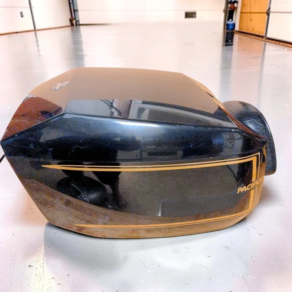 VTG 1970s Pacifico Motorcycle Travel Trunk Top Case Tail Box Black Gold Key HTF